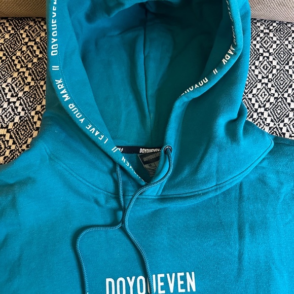 DOYOUEVEN Men’s Hoodie Size M – Teal “Leave Your Mark” Gym Sweatshirt - Picture 3 of 4